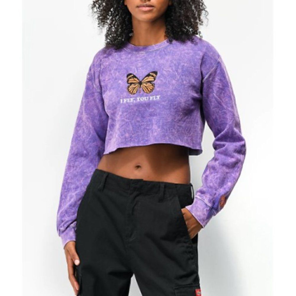 NWT Petals by Petals and Peacocks Purple Cropped Butterfly Long Sleeve Top